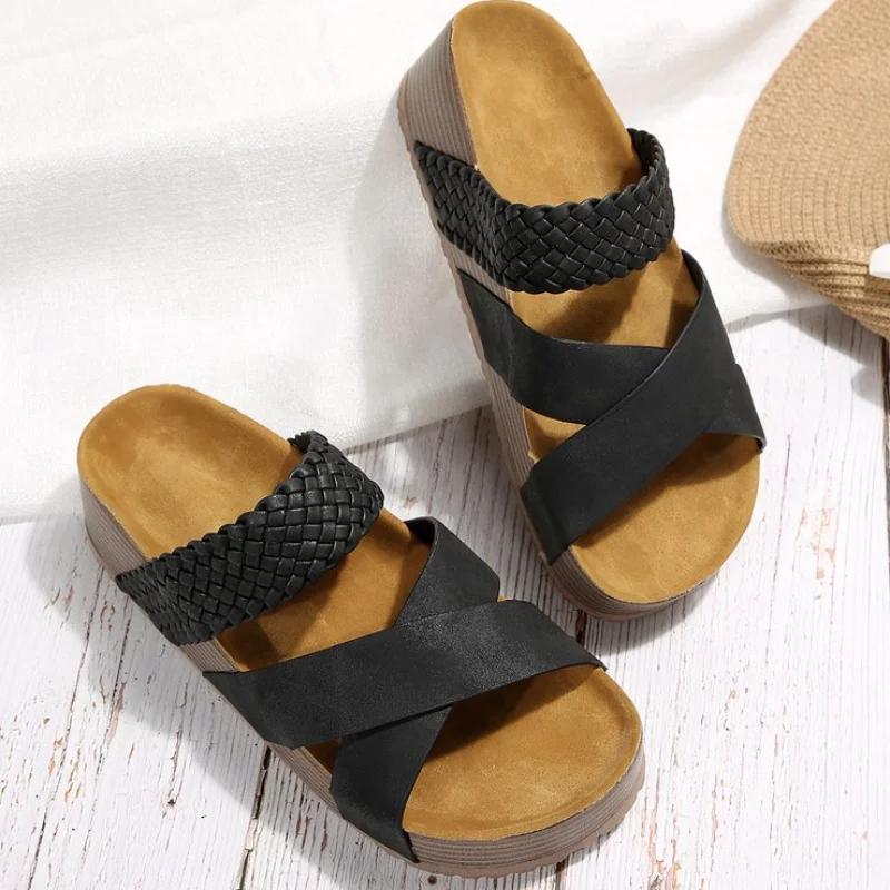 Damenmode Leinen Sommersandalen - Atmungsaktiv, Fußgewölbestützung, Leichtgewicht, Zum Hineinschlüpfen, Riemchen hinten, Offene Zehen