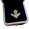 S925 Sterling Silver Teardrop Yellow Diamond V-Shape Crown Ring for Index Finger