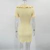 Women's Knitted Dress Summer High Waist Short Sleeve Ruffle Neck Bodycon Dresses Femme Slim Vacation Clothes French Vintage Elegant Evening Dress