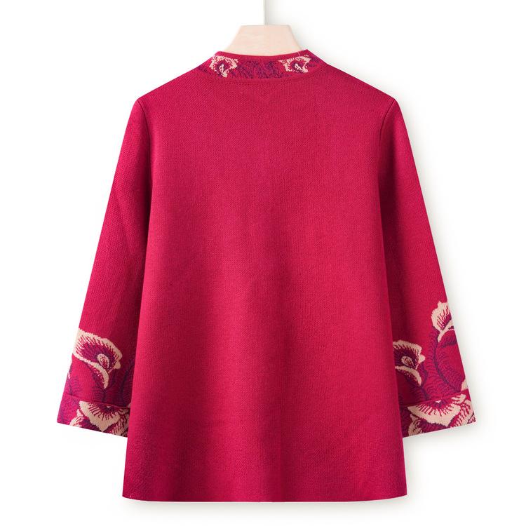 New Autumn and Winter Sweater Jacket Women's Middle-aged and Elderly Women's Knitted Sweater Cardigan Top
