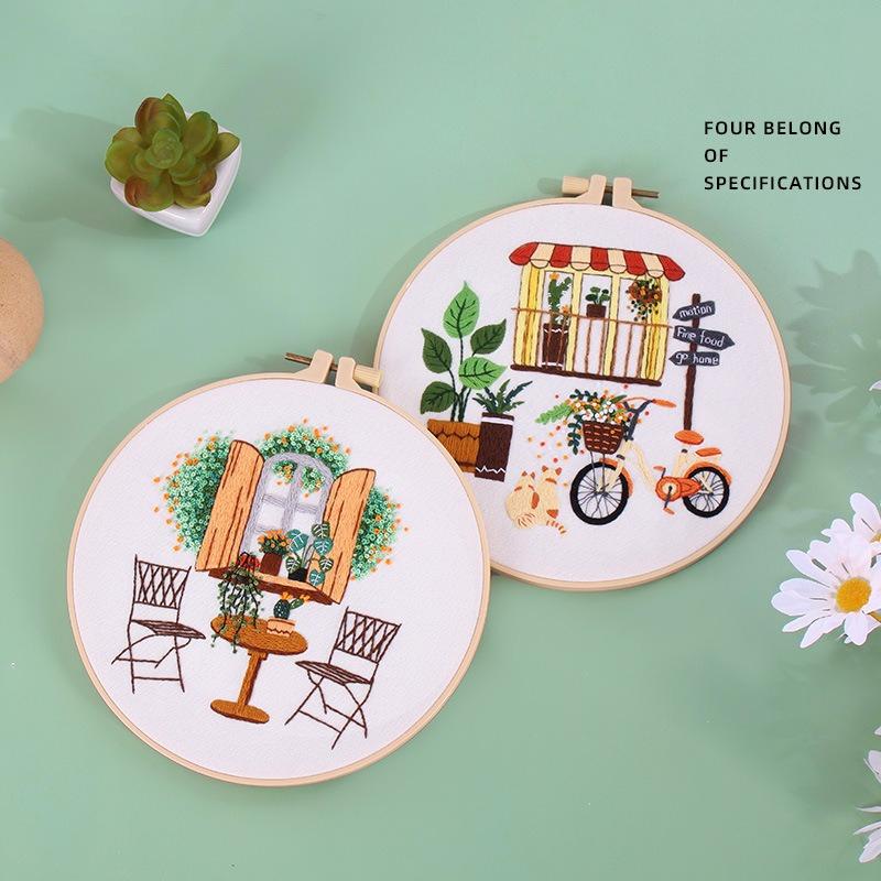 1Pc Quiet Time Home Living Green Plant Coffee Table DIY Embroidery Needlework Bamboo Embroidery Frame English Kit