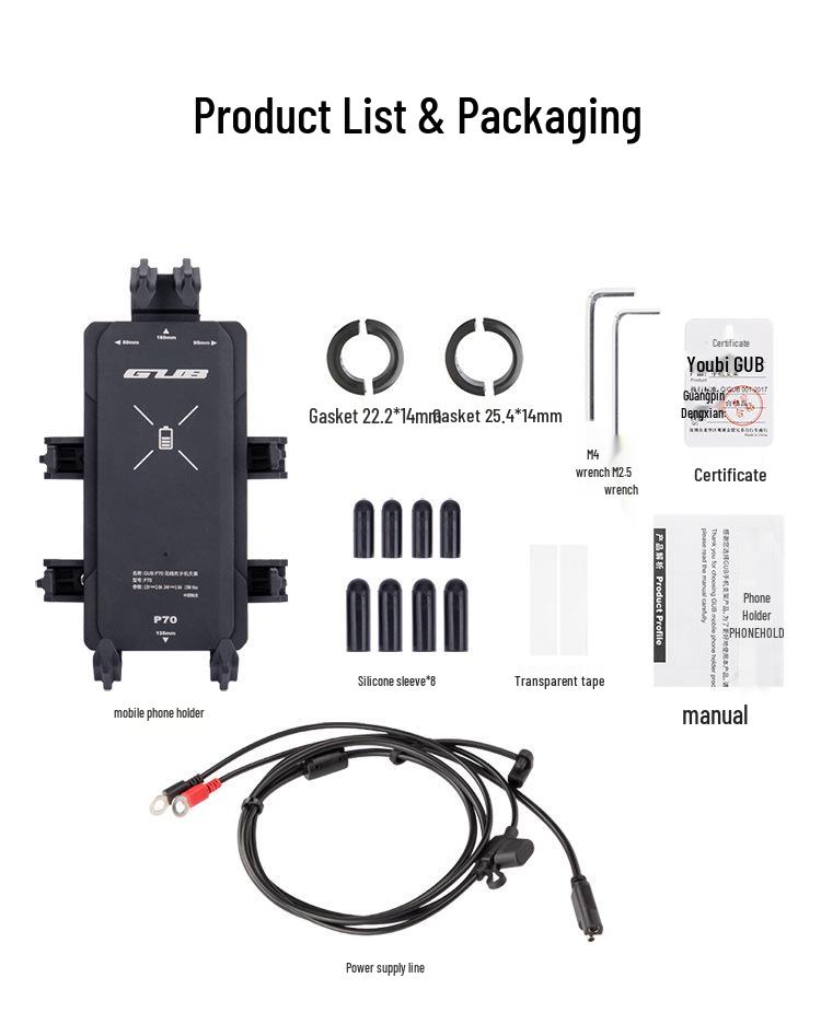 GUB P70 Wireless Motorcycle Phone Mount: Waterproof, Shockproof, Vibration-Dampening Charger for Touring.