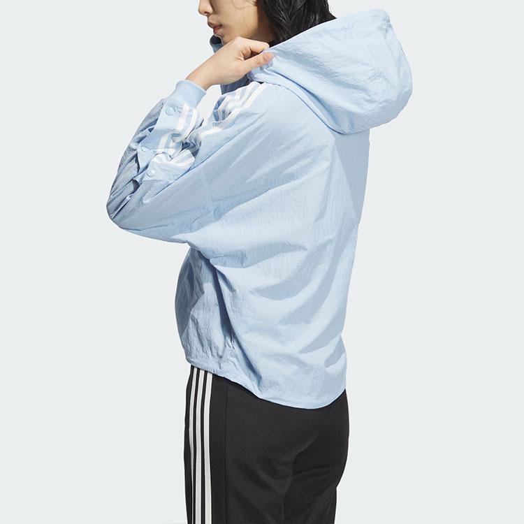 Adidas Originals Adibreak Snap Button Hooded Windbreaker Jacket Women Outerwear Powder-Blue JI7481