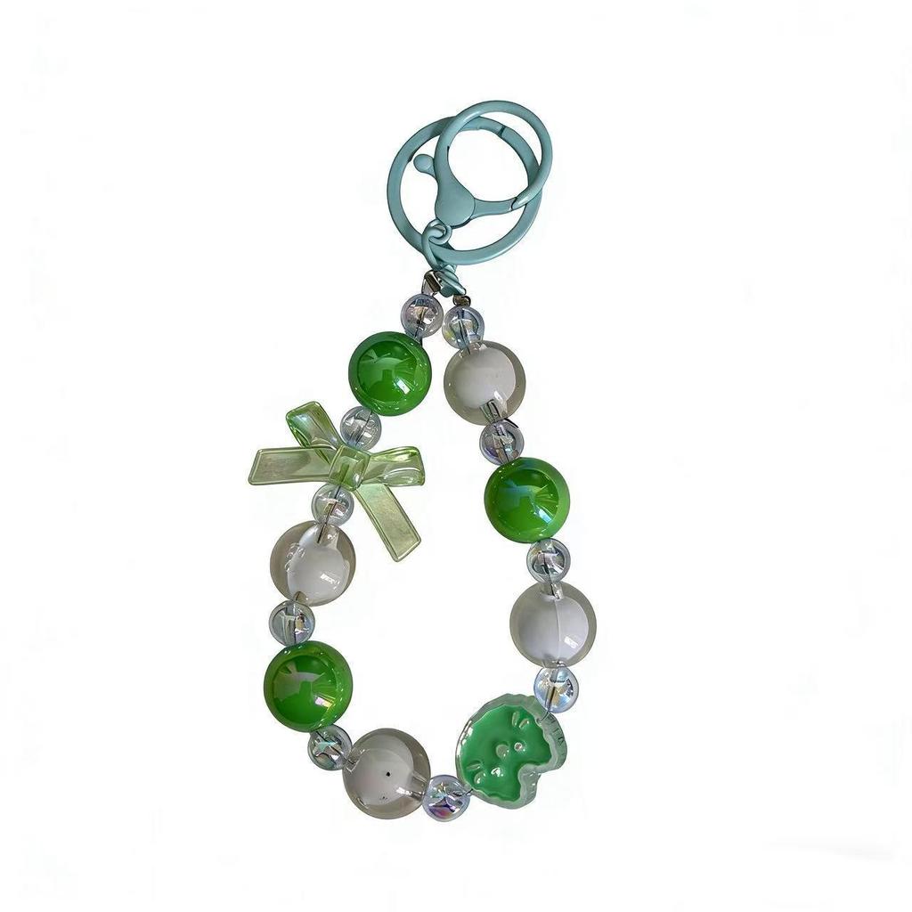 Fresh Candy Color Bow Cat Beaded Phone Lanyard Keychain Bag Charm