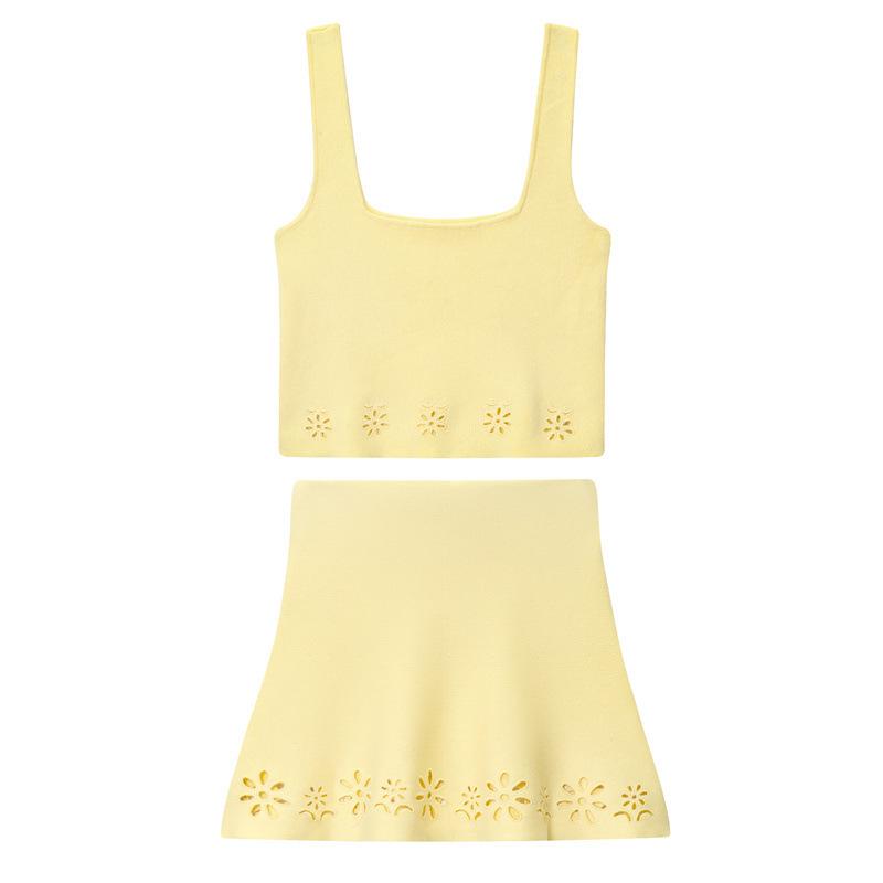 Summer 2025 Euro-American Style Sexy Hollow Embroidery Top & Skirt Set for Women