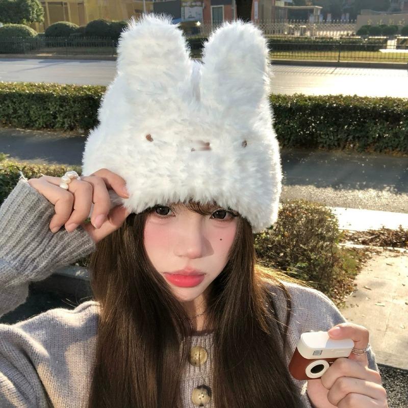 Women S Cute Bunny Ears Knitted Hat Warm Winter Ear Protection