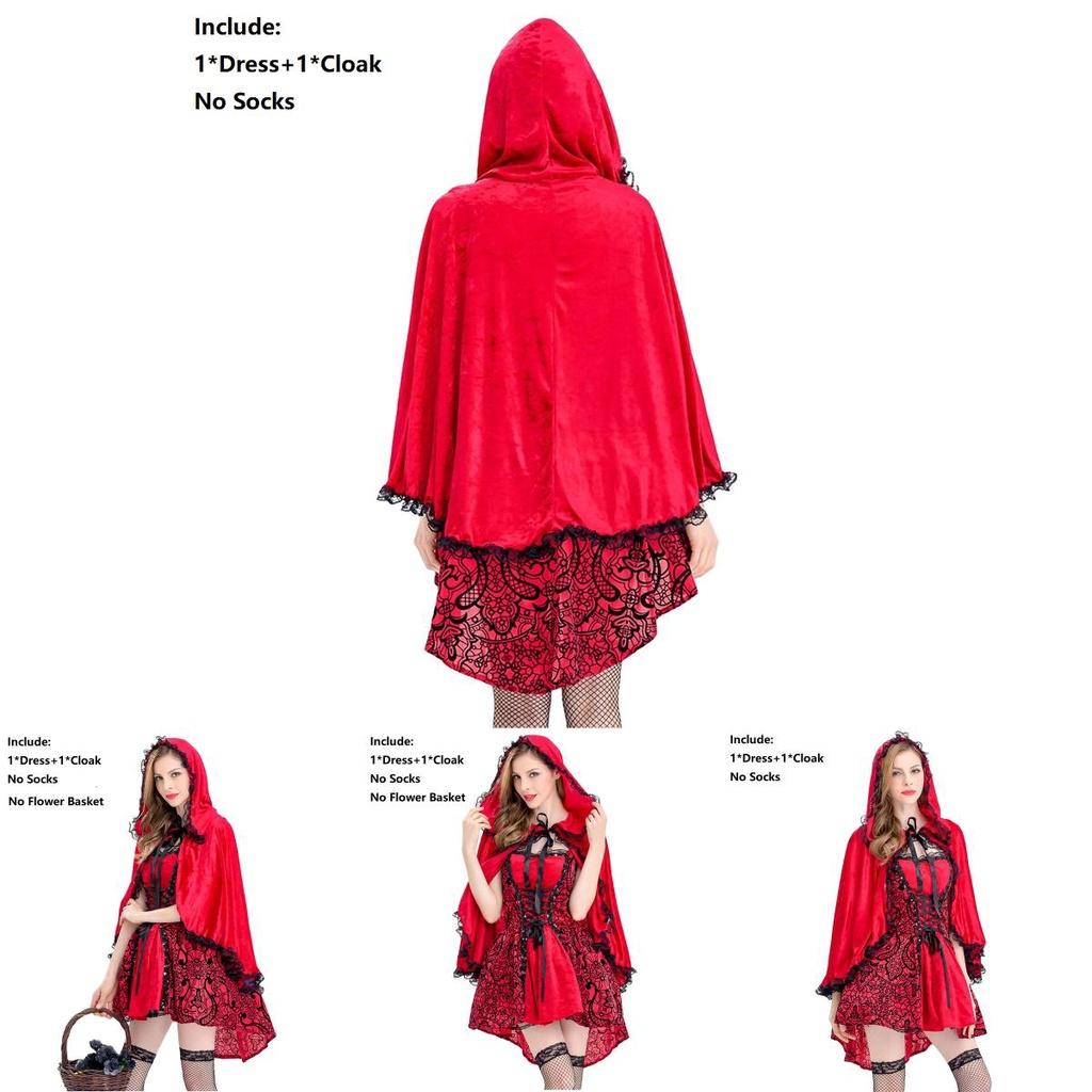 Elegant Gothic Red Riding Hood Cape Costume With Lace Up Details For Women And Girls