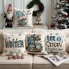 1/4Pcs Blue Christmas Pillowcases, Nordic Elf Christmas Ball Cabin Design Cushion Covers, Winter Holiday Home Decoration