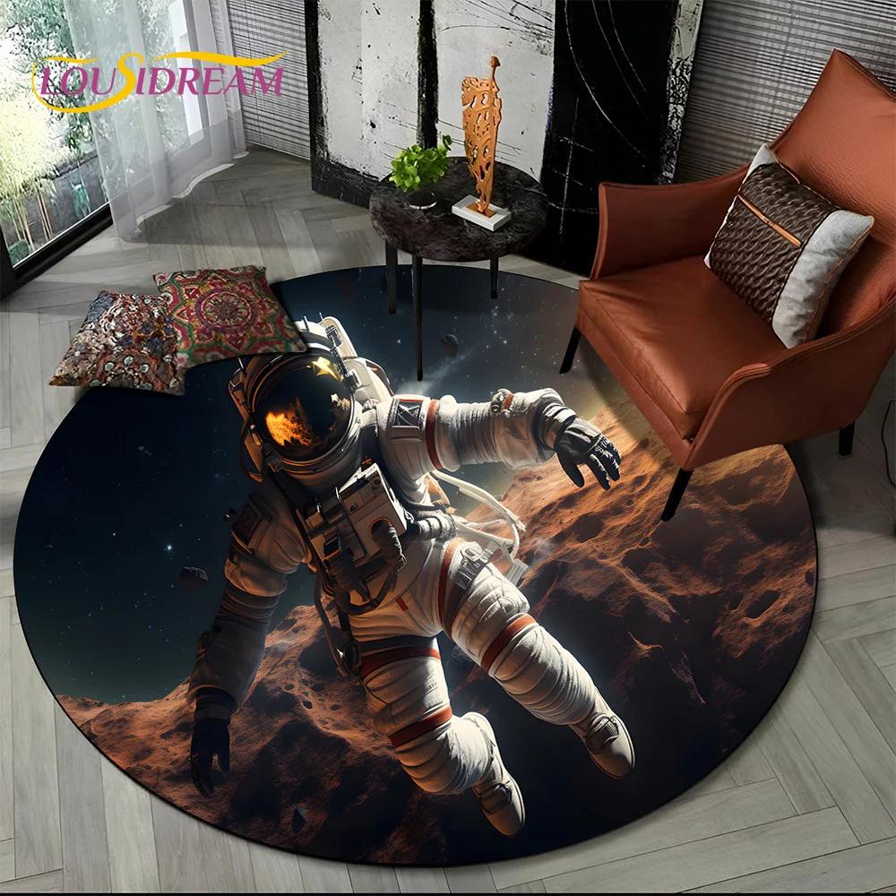 Astronaut Vesmír Kosmonaut 3D Vesmír Kreslený Kulatý Oblastní Koberec Kobereček pro Obývací Pokoj Ložnici Dětský Dekor, Podložka pro Domácí Zvířata Protiskluzová
