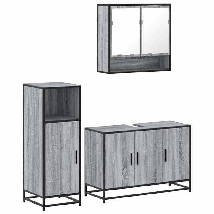 VidaXL 3-piece Bathroom Furniture Set Sonoma Grey, Bathroom Cabinet, Bathroom Cupboard, Furniture of 3300983
