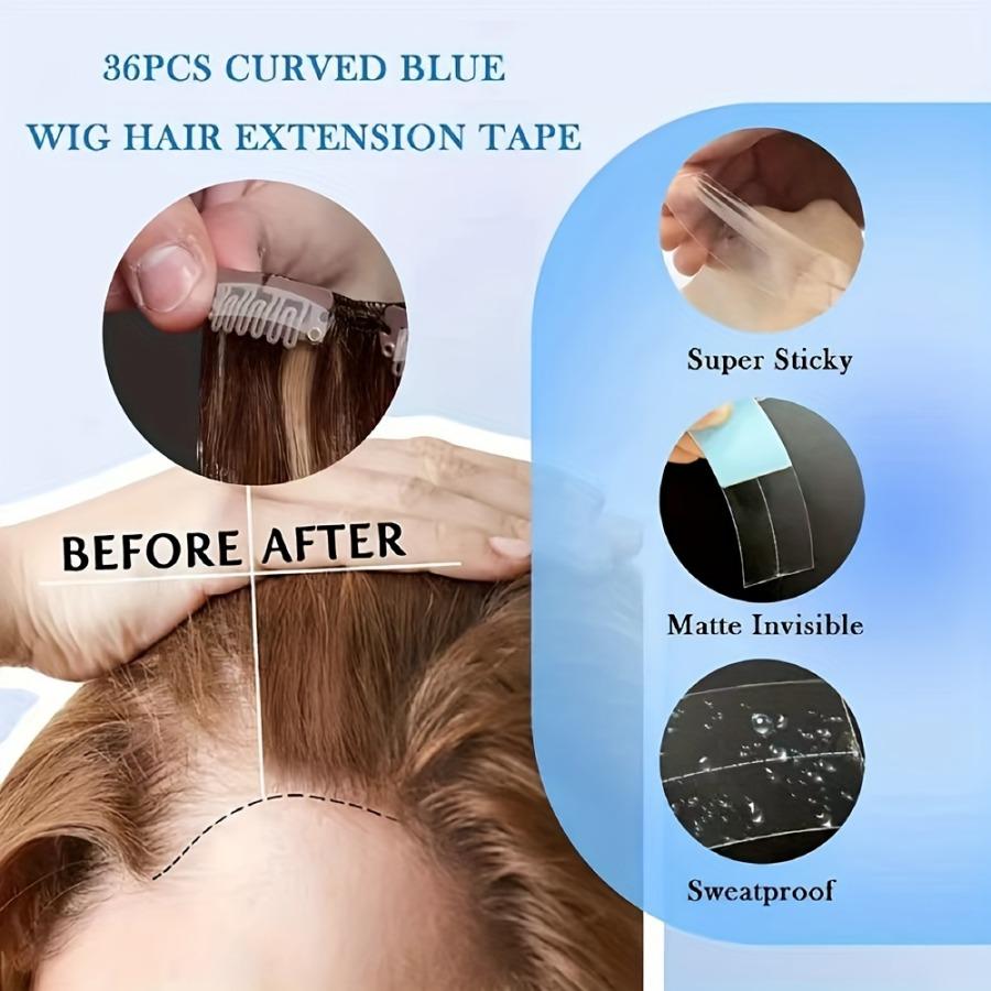 36pcs/lot Super Strong Blue Hair Tape Waterproof Double Sided Adhesive Hair System Super Tape For Lace Wig