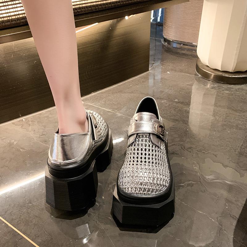 Fashion 8.5CM New Synthetic Leather High-heeled Platform Wedge Sandals Women Summer Weaving Breathable High Heels Chunky Sneakers Woman
