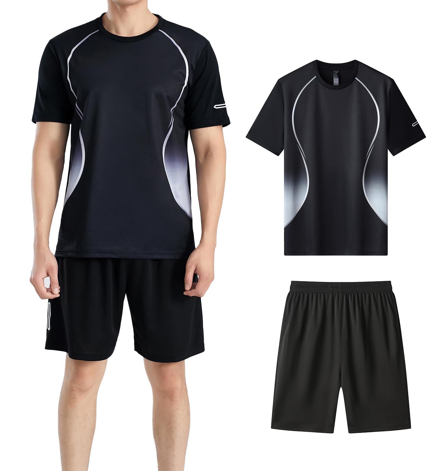 

BVOME Men s Soccer Practice Wear, Innerwear, Leggings, Sportswear, Jersey Set, Short Sleeves, Loungewear, Spring/Summer Clothes, Black, Size 3XL