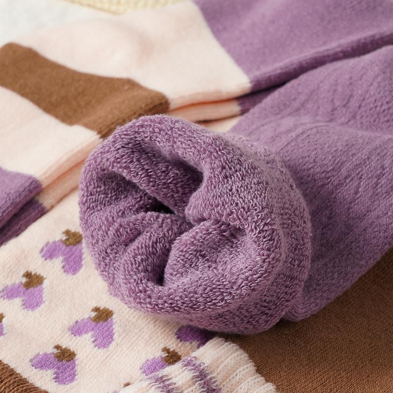 Women's Autumn and Winter Thickened Socks Warmth Purple Heart-shaped Breathable Floor Socks
