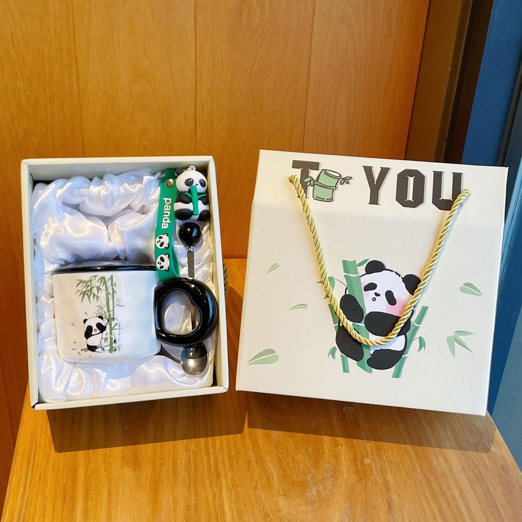 Becher mit Deckel Löffel Neuer Stil Damen Panda Tasse Souvenir Keramik Wasserbecher Kaffeetasse
