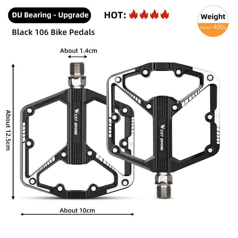 WEST BIKING Bicycle Pedals Sealed DU Bearing Nonslip Pedal Mountain Road Bike Cycling Alloy MTB Pedal Bicycle Accessories