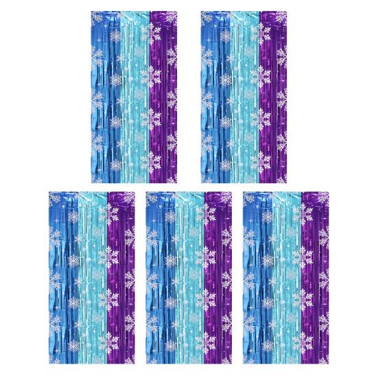 Snowflake Foil Fringe Curtains Metallic Silver Blue Snowflake Tinsel Streamer Photo Backdrop for Christmas Winter Wonderland Freeze Party Decoration