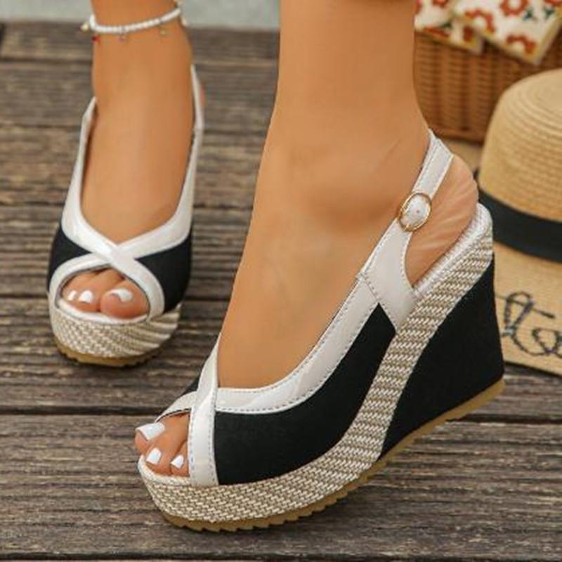 Shoes Women Ankle Buckle Wedges Sandals Summer Denim Sandal Comfortable Thick Sole Sandalias Mujer