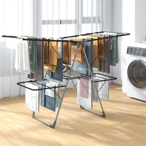 Giantex Folding Metal Clothes Drying Rack, No Assembly Required, 141cm Wide, Laundry Dryer, Indoor Clothes Drying Rack, Towel Hanger, Clothes Drying R