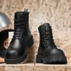 Couple'S Casual Boots Four Season Men'S And Women'S High Top Leather Boots Fashion Thick Soled Non Slip Plus Size Outdoor Boots