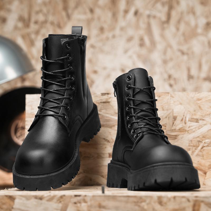 Couple'S Casual Boots Four Season Men'S And Women'S High Top Leather Boots Fashion Thick Soled Non Slip Plus Size Outdoor Boots