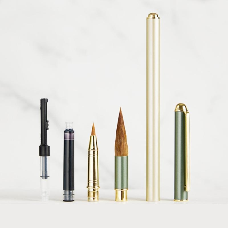 Metall Chinesischer Kalligraphiepinsel Sumi Malpinsel Regelschrift Schreibpinsel mit Tintenkonverter 4 Tintenpatronen