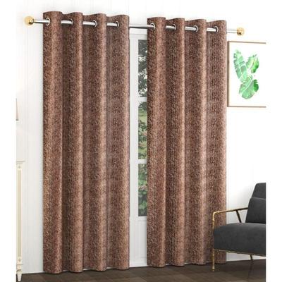 Set of 2 Piece Heavy Quality Polyester Texture Design Brown Color Eyelet Window Curtains