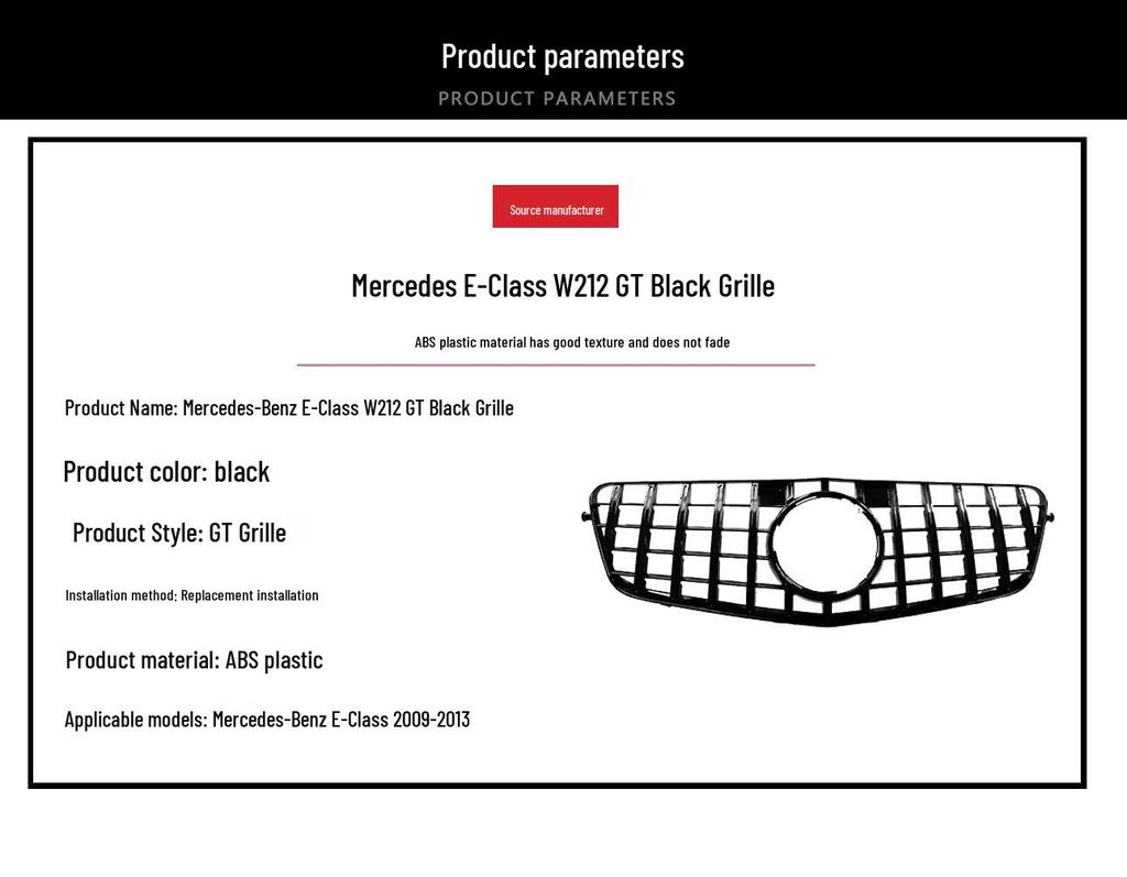GT Black Edition Replacement Grille for 2009-2013 Mercedes E-Class W212
