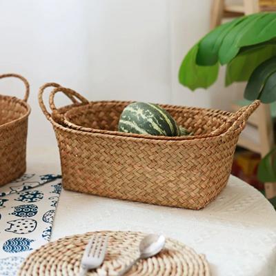 Gifts Portable Handwoven Rattan Basket Desktop Storage Tool Rattan Storage Basket Storage Baskets with Handle Food Plate