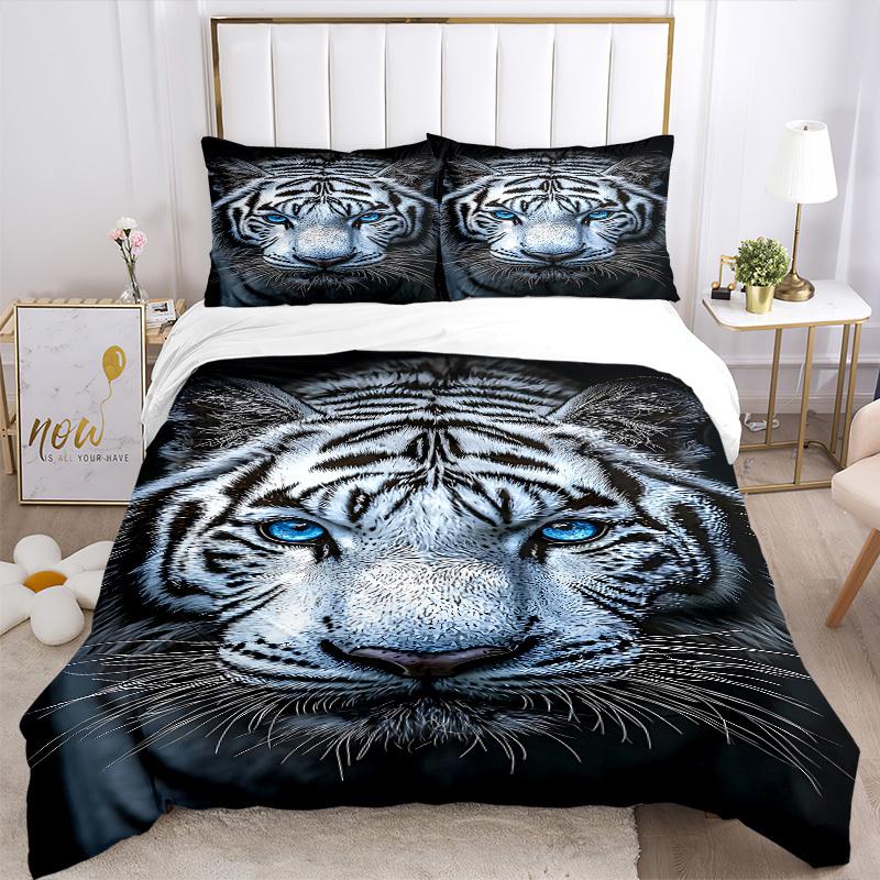 3PCs Tiger Print Design Cover Set, Breathable Fabric, Machine Washable (1 Duvet Cover + 2 Pillowcases) (Without Quilt) yy250911090
