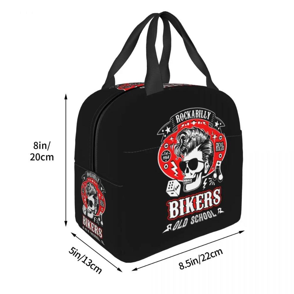 Rockabilly Music Rock N Roll Bikers Skull Rockers Psychobilly Thermal Insulated Lunch Bag Women Portable Lunch Tote Food Box