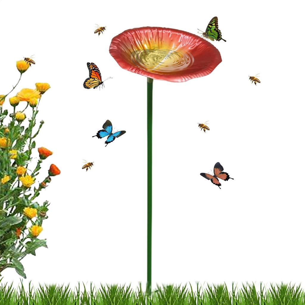 Garden Bird Bath Metal Garden Decor with Stake Bird Bath for Window Deck Patio Backyard Yard Balcony Railing Ground Pool