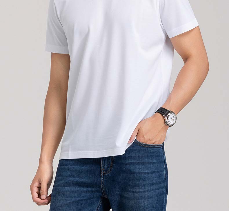 [Antibacterial and Odorous] Langdeng Tencel Cotton Round Neck Short Sleeve T-shirt Summer New Elastic Solid Color Lightweight Top