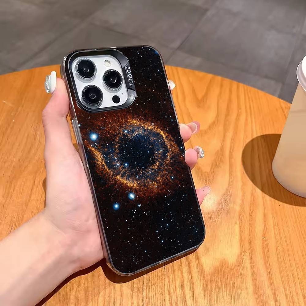 Space Galaxy Universe Phone Case For iPhone17 16 15 14 13 12 Pro Max Grey Black Matte Laser Metallic Aurora Funda