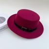Hepburn woolen flat top top top hat women's spring and autumn winter French retro flat-brimmed jazz hat shows the face small felt hat versatile
