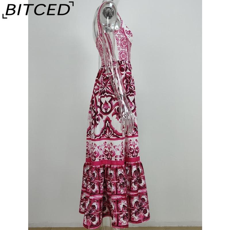 BITCED Spring Collection Bohemian-inspired Elegant Mid-Length Wide-Hem Printed Halter Neck Dress