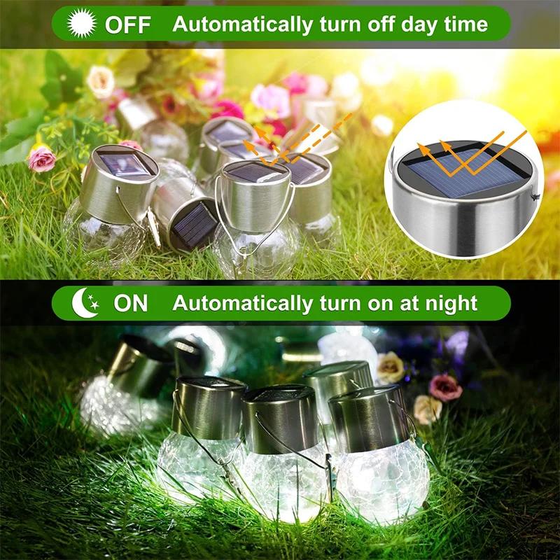 Solar Hanging Lights, Christmas Decoration Lights with Multi-Color Changing Cracked Glass Hanging Ball Outdoor Lights Waterproof