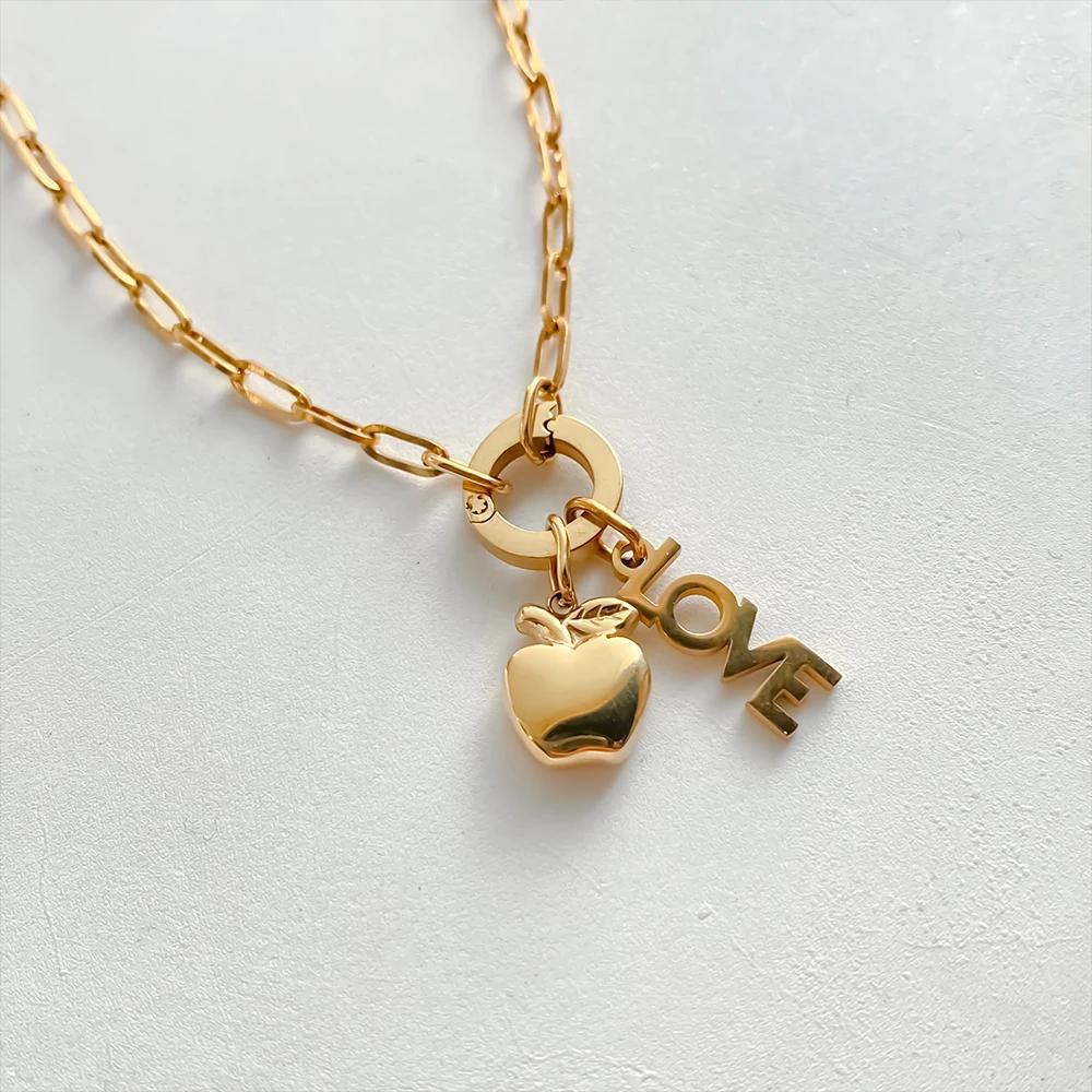 EManco Fashion Apple & LOVE Combinable Pendants Stainless Steel Light Luxury Adjustable Bracelet Women's Gift Daily Dropshipping