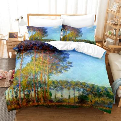 Set Copripiumino Pittura a Olio Monet Matrimoniale Queen Size Opera d'Arte Ragazza con Ombrello Pittura a Olio Per Bambini Ragazzi Ragazze Set Biancheria da Letto in Poliestere