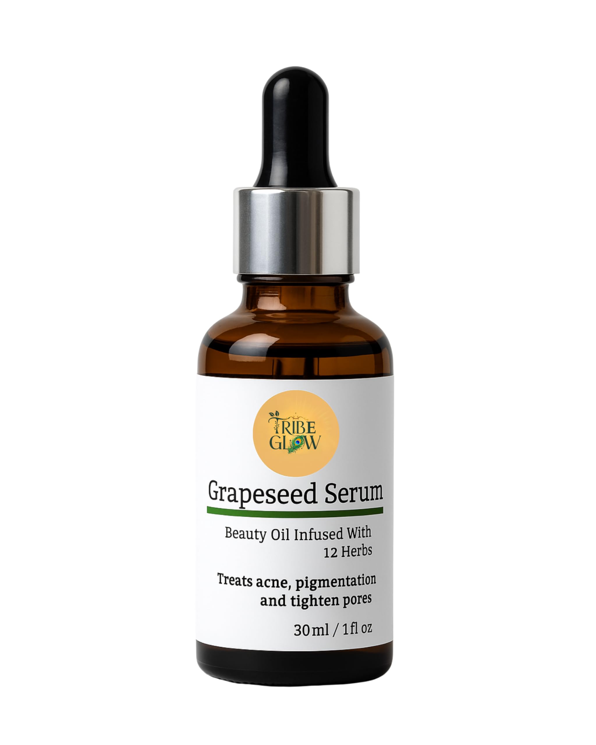 Tribe Glow Ayurveda | Grapeseed Serum | Serum for Anti Acne, Pigmentation, and Tightening pores | Infused with 12 potent ayurvedic herbs and essent