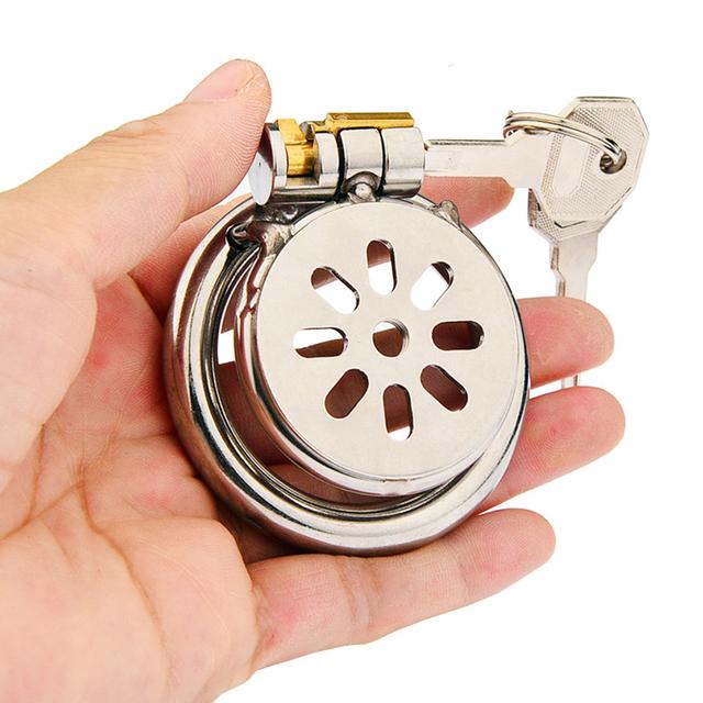 Super Mini Mannlig Kyskhetsbur Rustfritt Stål Kyskhetsanordning Peniskur Kukring Med Lås Voksne Sexleketøy For Menn BDSM Sissy