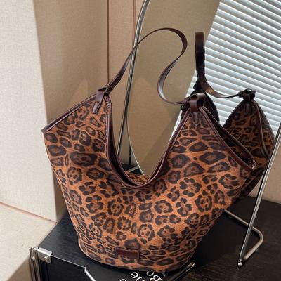 Popular Large-Capacity Leopard Print Bag, Women'S Commuter Shoulder Bag, Tote Bucket Bag.