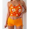 Printed Flower Tankini Set  Girl Swimwear Adjustable Strap Vest Bra Female Flower Shorts Bikini Drawstring Women Beach Set