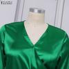 ZANZEA Women Casual V-Neck Summer Half Sleeve Satin Jumpsuits