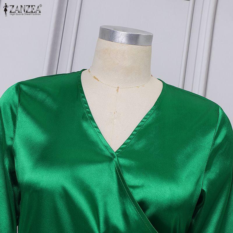 ZANZEA Women Casual V-Neck Summer Half Sleeve Satin Jumpsuits