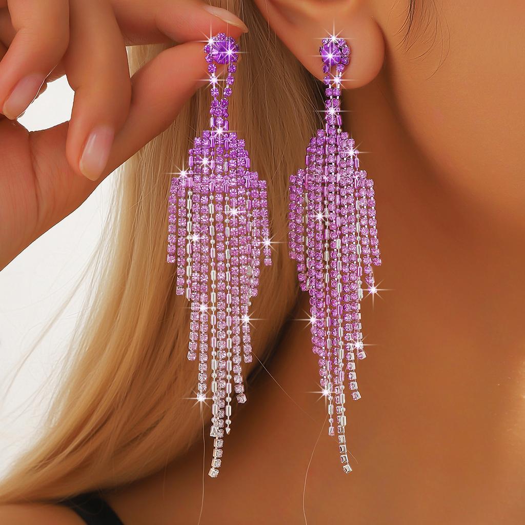 2PC Women's Fashion Claw Chain Series Colorful Diamond Tassel Style Earrings for Travel, Carnival, Party, Festival Dressing Gift