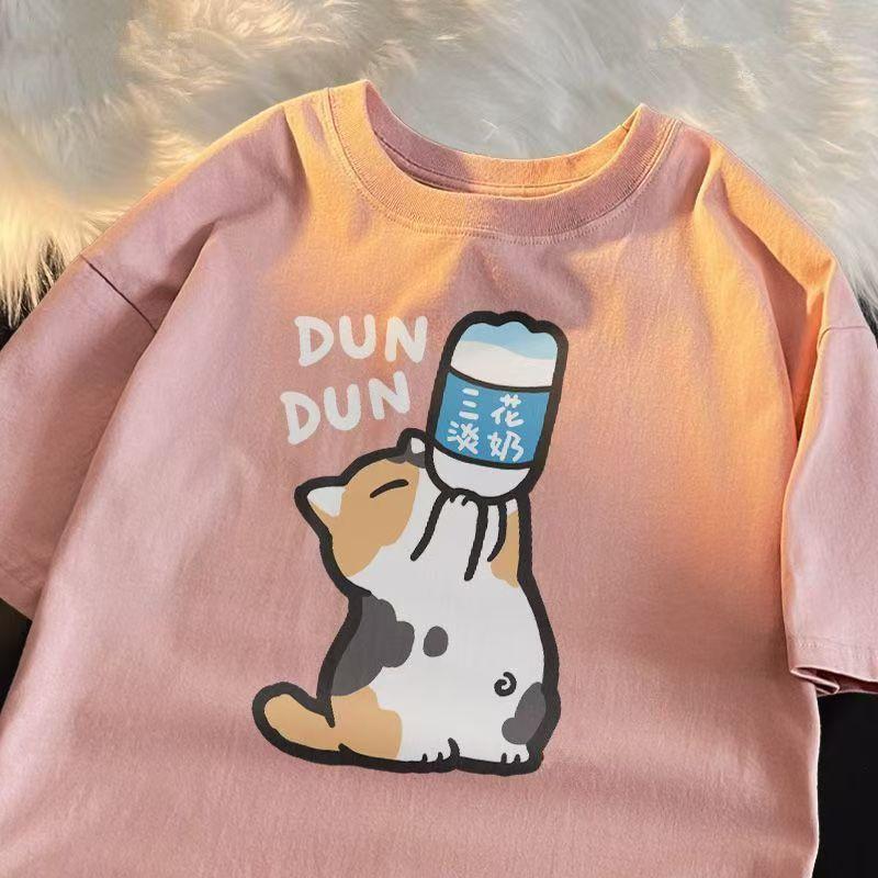 T-shirt a maniche corte da donna in cotone con stampa cartoon, top popolari a mezza manica, T-shirt estiva