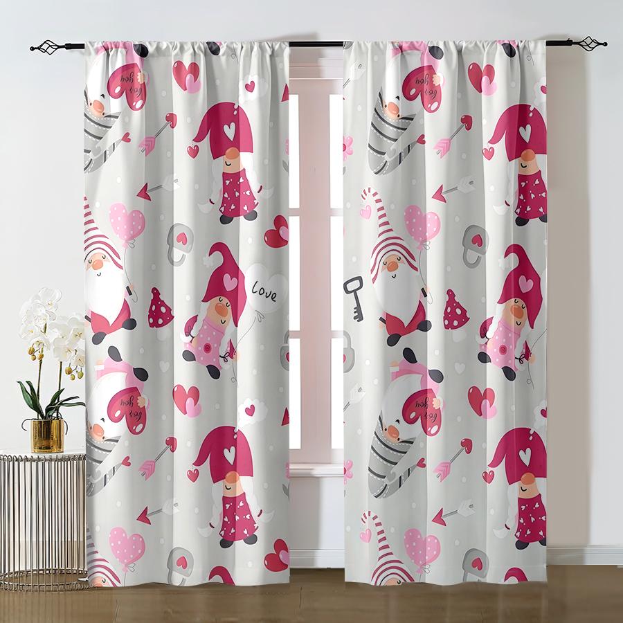 

2pcs Cute Love Gnome & Heart Curtains, Perfect for Valentine s Day Window Decor, Whimsical Home Bedroom Living Room Decor 24x59in(60x150CM)x2&Rod Pocket
