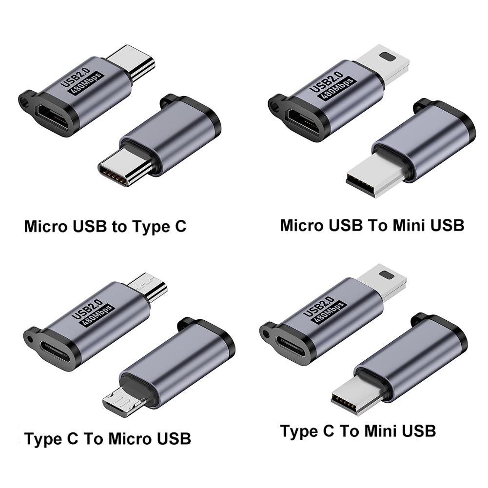 2/4PCS Type-C Female To Micro USB Male/Mini USB Male Micro USB Female To Type-C/Mini USB Male 480Mbps 5V 2A for Phone/Tablet/PC
