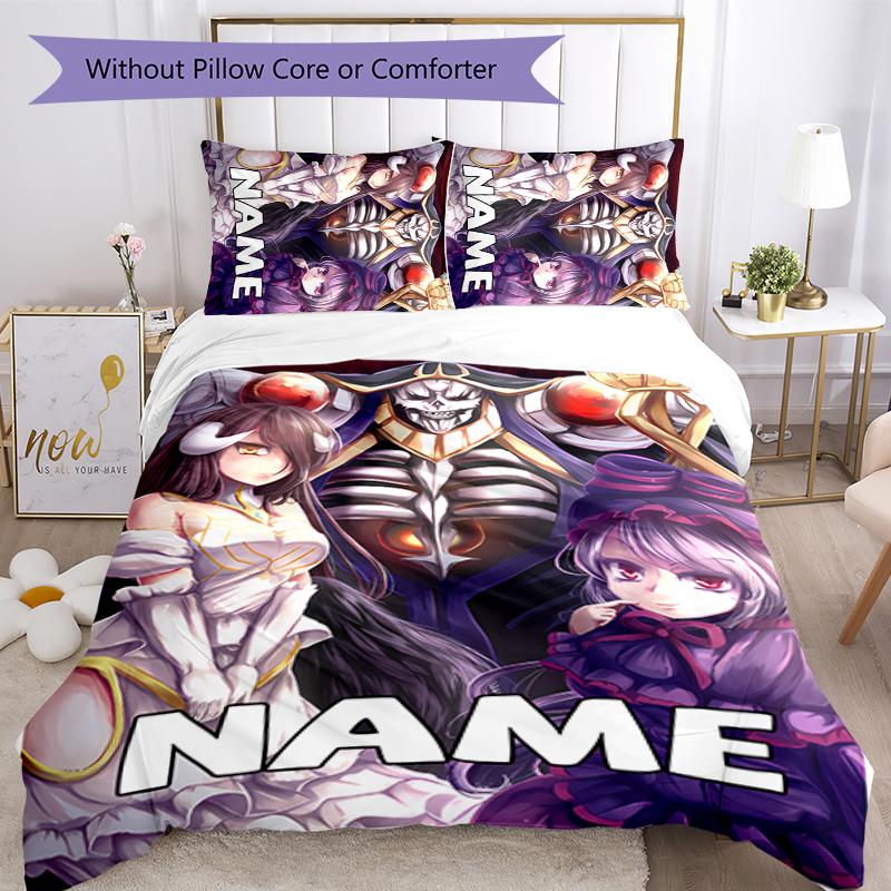 3pcs Custom Name Cartoon Overlord Bedding Set Duvet Cover Closure Includes 1 Duvet Cover & 2 Pillowcases for All Seasons Bedroom Decor